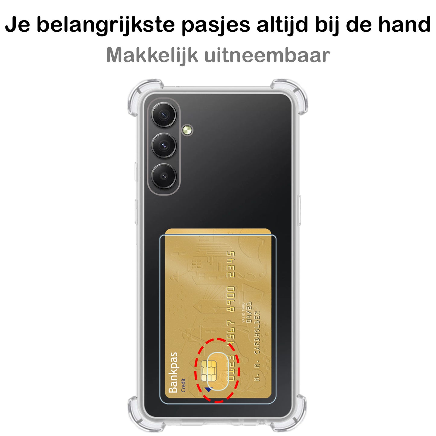 Samsung A14 Hoesje met Pasjeshouder Siliconen - Transparant