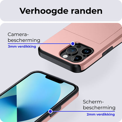 iPhone 14 Pro Max Hoesje Kaarthouder Hard Case Shockproof - Rosé goud