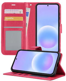 Samsung A57 Hoesje Bookcase Cover met Kaarthouder - Donkerroze
