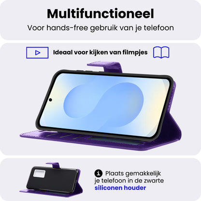Samsung S25 Hoesje Bookcase Cover met Kaarthouder - Paars