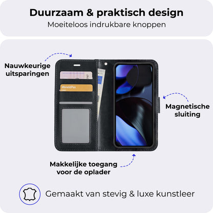 Google Pixel 10 Pro Hoesje Bookcase Cover met Kaarthouder - Zwart