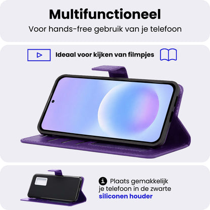 Samsung A57 Hoesje Bookcase Cover met Kaarthouder - Paars