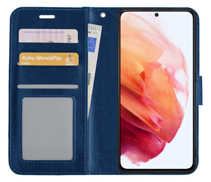 Samsung S21 Hoesje Bookcase Cover met Kaarthouder - Donkerblauw
