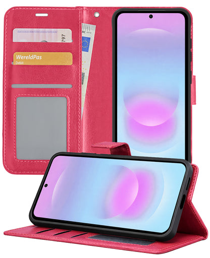 Samsung A37 Hoesje Bookcase Cover met Kaarthouder - Donkerroze