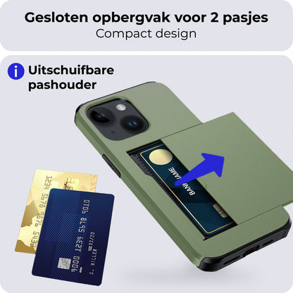 iPhone 15 Plus Hard Case Met Pashouder - Donkergroen