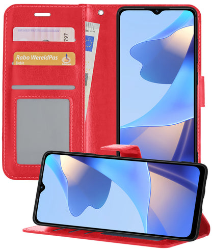 OPPO A16 Hoesje Bookcase Cover met Kaarthouder - Rood