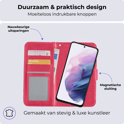 Samsung S21 Ultra Hoesje Bookcase Cover Uitneembaar - Donkerroze