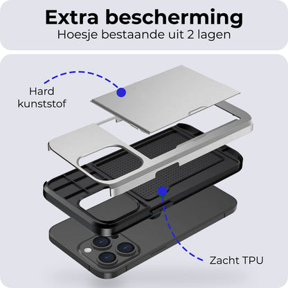 iPhone 14 Pro Max Hoesje Kaarthouder Hard Case Shockproof - Grijs