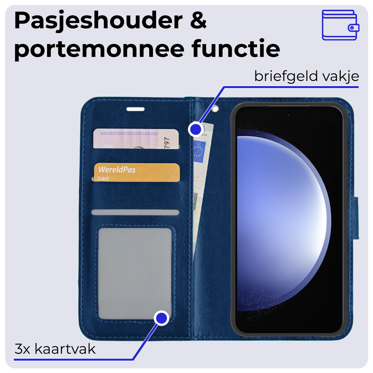 Samsung S23 FE Hoesje Book Case Kunstleer - Donkerblauw