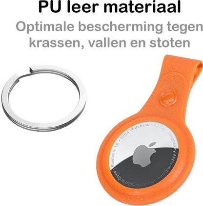 Apple AirTag Sleutelhanger Hoesje Leer - Oranje