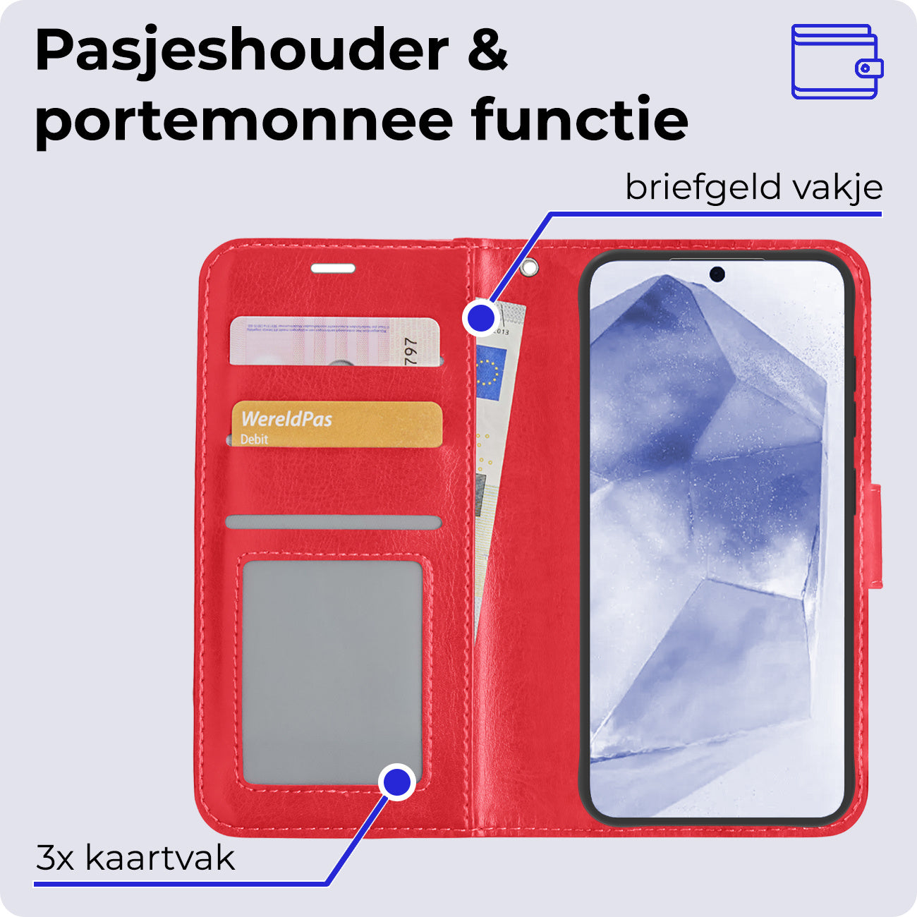 Samsung A55 Hoesje Book Case Kunstleer - Rood