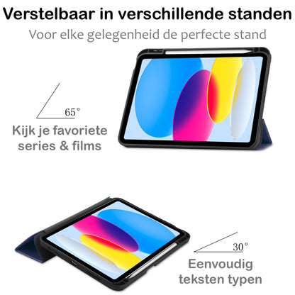 iPad 2022 / 2025 (A16 ) Trifold Bookcase Hoes met Penhouder voor Apple Pen - Donkerblauw