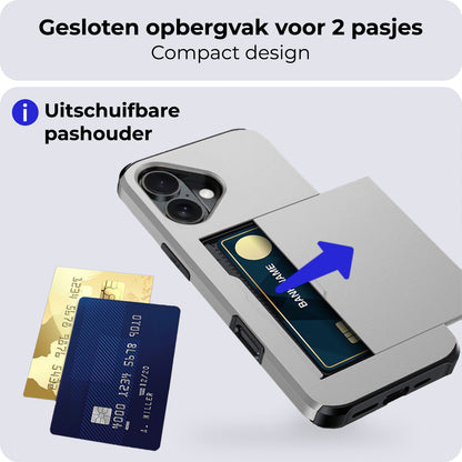 iPhone 16 Plus Hoesje Kaarthouder Hard Case Shockproof - Grijs