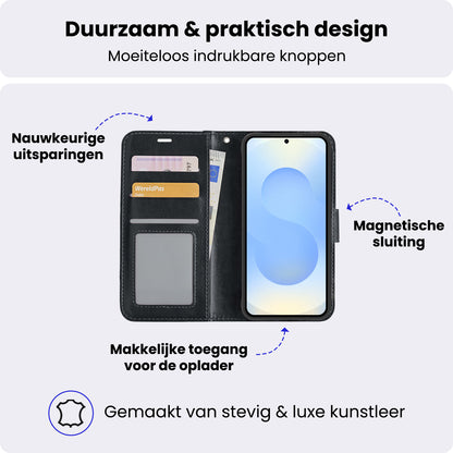 Samsung S25 Plus Hoesje Bookcase Cover met Kaarthouder - Zwart