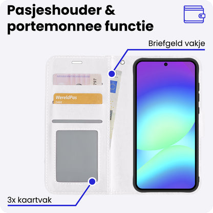 Samsung A56 Hoesje Bookcase Cover met Kaarthouder - Wit