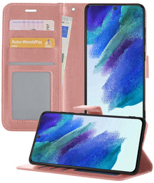 Samsung S21 FE Hoesje Bookcase Cover met Kaarthouder - Rosé goud