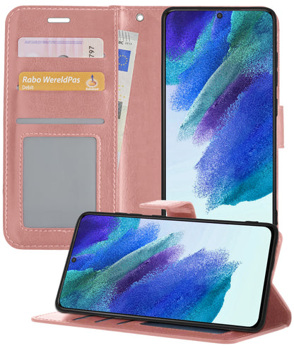Samsung S21 FE Hoesje Bookcase Cover met Kaarthouder - Rosé goud