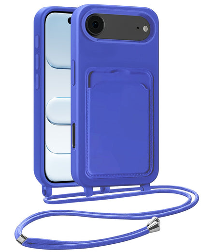 iPhone Air Hoesje Met Telefoonkoord en Pasjeshouder Siliconen - Felblauw