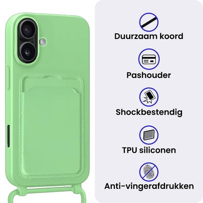 iPhone 17 Hoesje Met Telefoonkoord en Pasjeshouder Siliconen - Groen