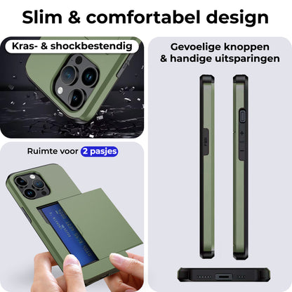 iPhone 15 Pro Hard Case Met Pashouder - Donkergroen