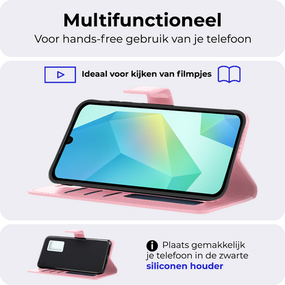 Samsung A16 Hoesje Bookcase Cover met Kaarthouder - Lichtroze