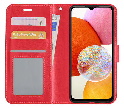 Samsung A14 Hoesje Bookcase Cover met Kaarthouder - Rood