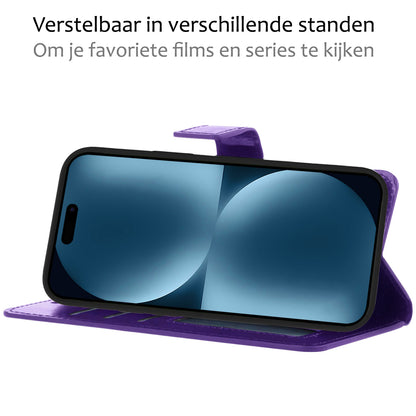 iPhone 15 Hoesje Bookcase Cover met Kaarthouder - Paars