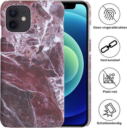 iPhone 12 Mini Hoesje Marmer Hard Case Cover - Rood