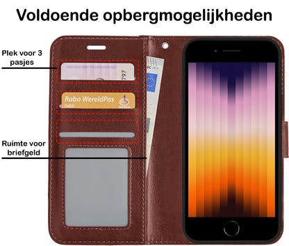 iPhone SE 2022 Hoesje Bookcase Cover met Kaarthouder - Bruin