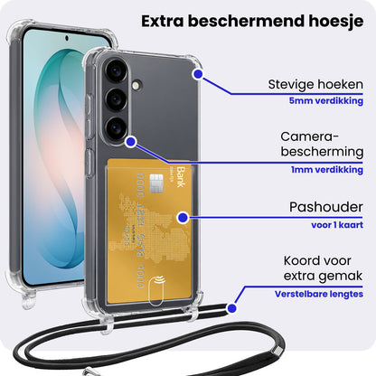 Samsung S26 Plus Hoesje Kaarthouder met Koord Backcover Shockproof - Transparant