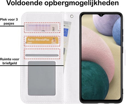 Samsung A12 Hoesje Bookcase Cover met Kaarthouder - Wit
