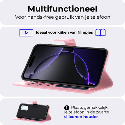 iPhone 16 Pro Hoesje Bookcase Cover met Kaarthouder - Lichtroze