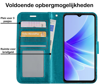 OPPO A57 Hoesje Bookcase Cover met Kaarthouder - Turquoise