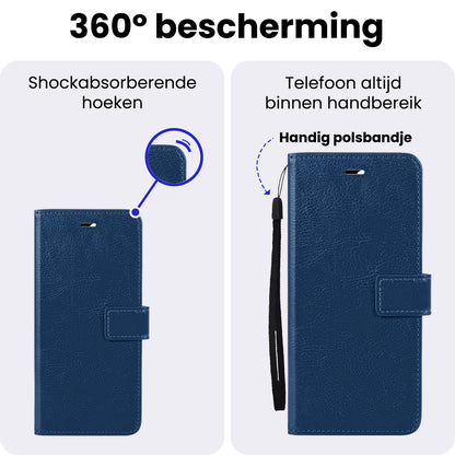 iPhone 18 Pro Hoesje Bookcase Cover met Kaarthouder - Donkerblauw