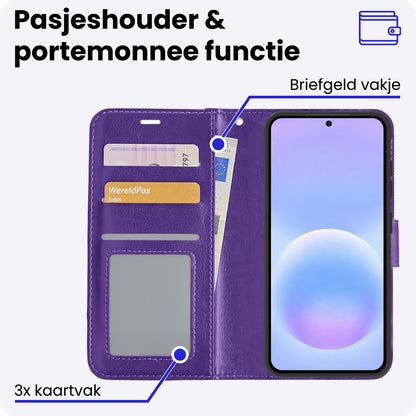 Samsung A57 Hoesje Bookcase Cover met Kaarthouder - Paars