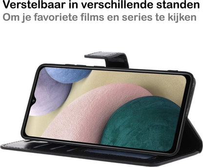 Samsung A12 Hoesje Bookcase Cover met Kaarthouder - Zwart