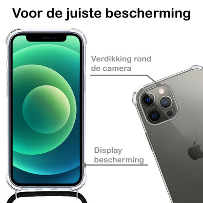 iPhone 12 Pro Max Hoesje met Koord Siliconen - Transparant