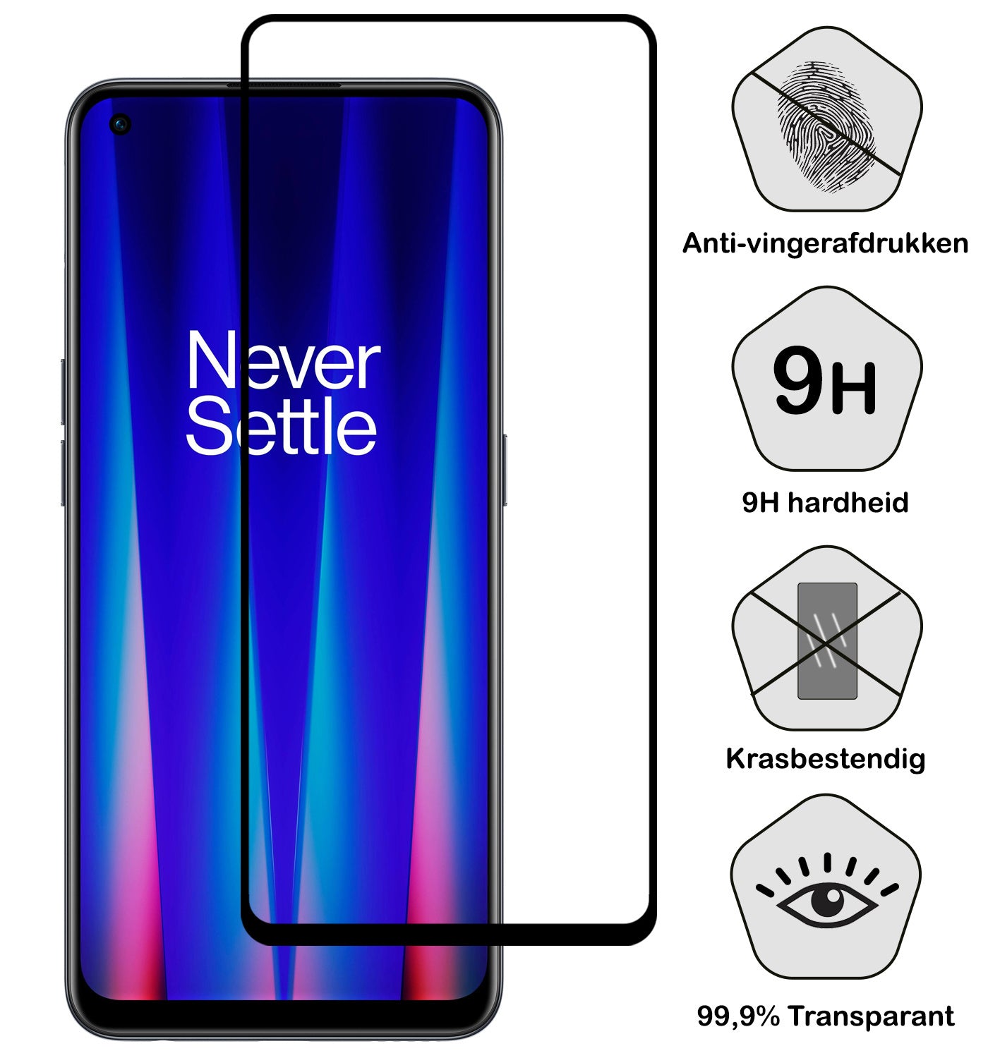 OnePlus Nord CE 2 Screenprotector Full Cover Tempered Glass