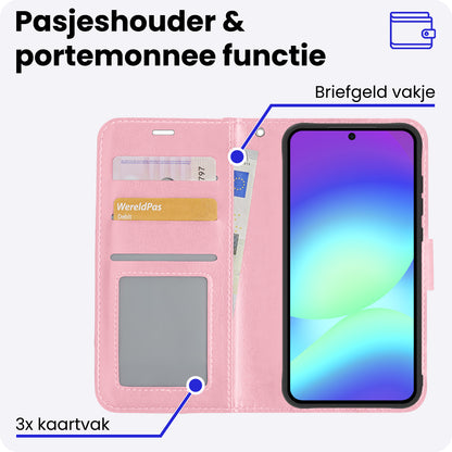 Samsung A56 Hoesje Bookcase Cover met Kaarthouder - Lichtroze