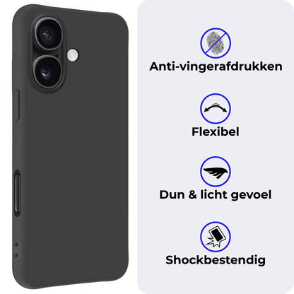 iPhone 16 Hoesje Siliconen Backcover Lichtgewicht - Zwart
