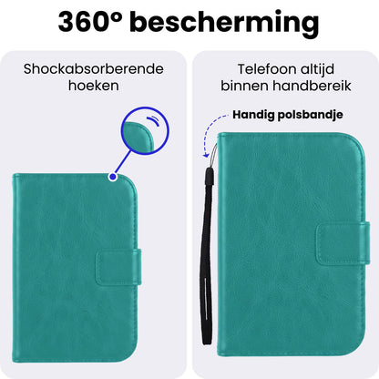 iPhone Duo Hoesje Bookcase Cover met Kaarthouder - Turquoise