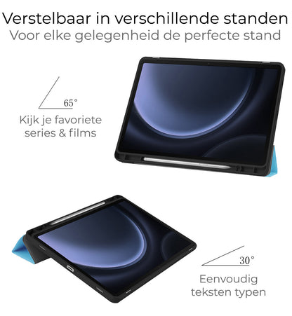 Samsung Galaxy Tab S9 FE Trifold Bookcase Hoes met Penhouder voor S Pen - Lichtblauw
