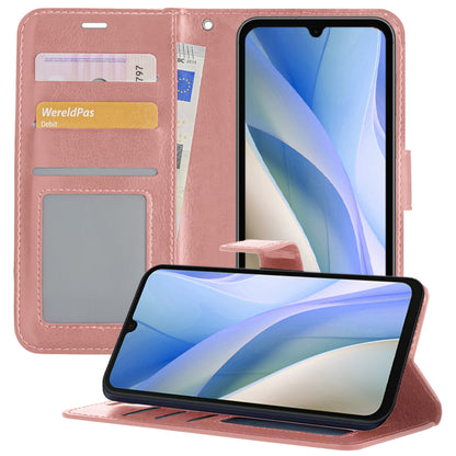 Samsung A15 Hoesje Bookcase Cover met Kaarthouder - Rosé goud