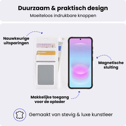 Samsung A37 Hoesje Bookcase Cover met Kaarthouder - Wit