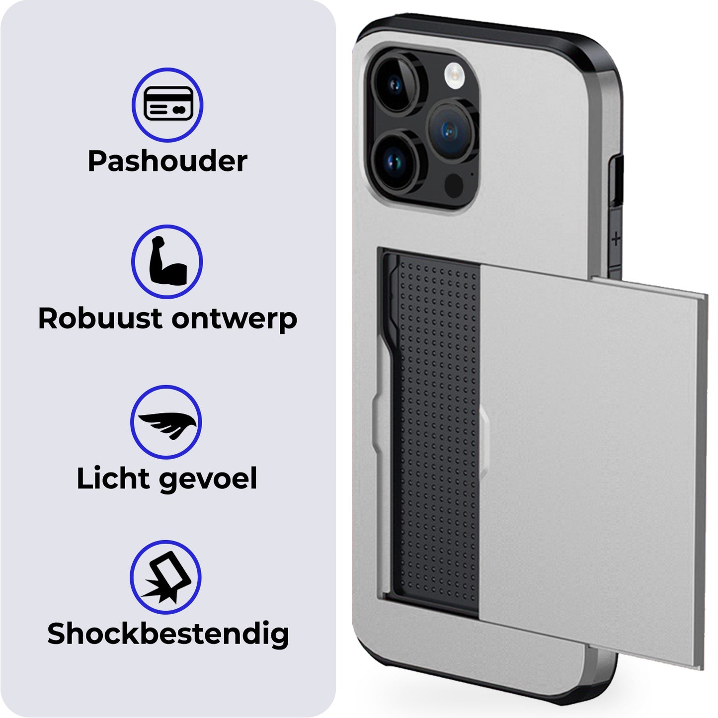 iPhone 15 Pro Hard Case Met Pashouder - Grijs