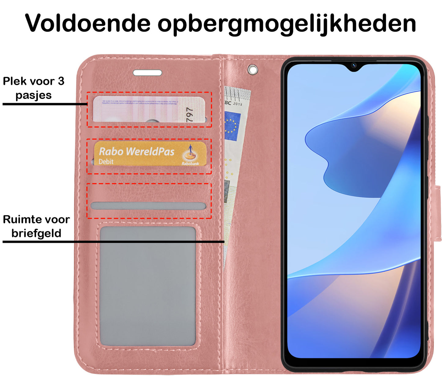 OPPO A16 Hoesje Book Case Kunstleer - Rosé goud