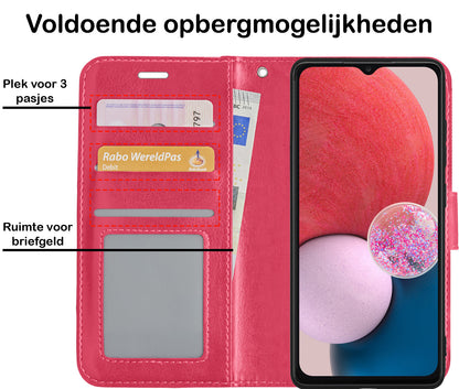 Samsung A13 4G Hoesje Bookcase Cover met Kaarthouder - Donkerroze