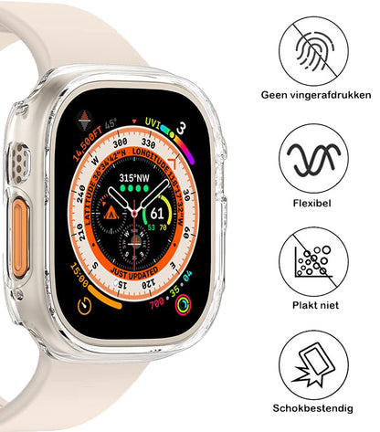 Siliconen Hoes Geschikt voor Apple Watch Ultra Hoesje Cover Case - Hoesje Geschikt voor Apple Watch Ultra (49 mm) Hoes Siliconen Case - Transparant