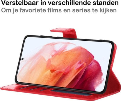 Samsung S21 Hoesje Bookcase Cover met Kaarthouder - Rood