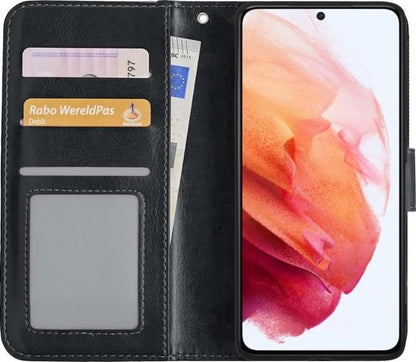Samsung S21 Plus Hoesje Bookcase Cover met Kaarthouder - Zwart